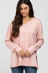 Pink Unfinished Seam Long Sleeve Top