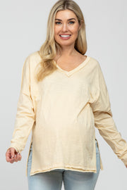 Cream Unfinished Seam Maternity Long Sleeve Top