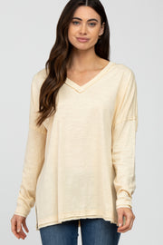 Cream Unfinished Seam Long Sleeve Top