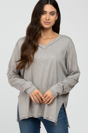 Taupe Unfinished Seam Long Sleeve Top