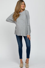 Heather Grey Dolman Sleeve Soft Knit Maternity Top