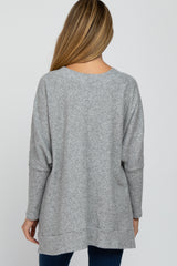 Heather Grey Soft Knit Long Sleeve Top