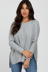 Heather Grey Soft Knit Long Sleeve Top