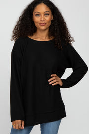 Black Brushed Waffle Knit Long Sleeve Top