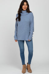 Blue Knit Turtleneck Sweater