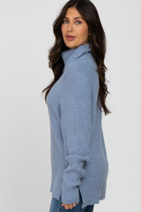 Blue Knit Turtleneck Sweater