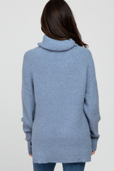 Blue Knit Turtleneck Sweater