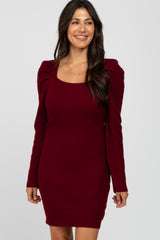 Burgundy Puff Sleeve Sweater Dress