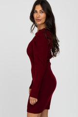 Burgundy Puff Sleeve Sweater Dress