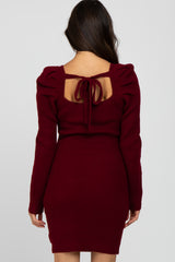 Burgundy Puff Sleeve Sweater Dress