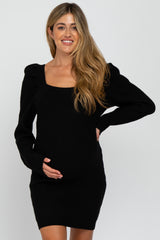 Black Puff Sleeve Maternity Sweater Dress