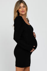 Black Puff Sleeve Maternity Sweater Dress