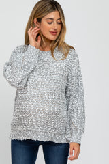 Grey Two-Tone Chunky Knit Maternity Sweater