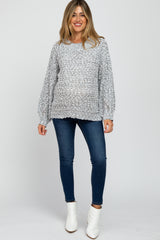 Grey Two-Tone Chunky Knit Maternity Sweater