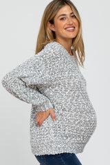 Grey Two-Tone Chunky Knit Maternity Sweater