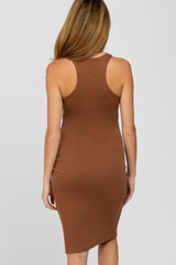 Camel Textured Fitted Maternity Dress