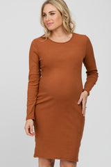 Rust Ribbed Cutout Back Maternity Dress