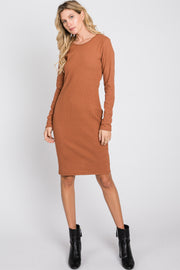 Rust Ribbed Cutout Back Dress