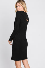 Black Ribbed Cutout Back Dress