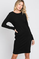 Black Ribbed Cutout Back Dress