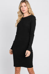 Black Ribbed Cutout Back Dress