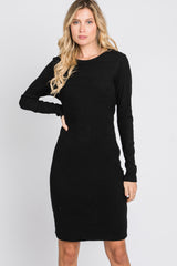 Black Ribbed Cutout Back Dress