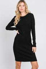 Black Ribbed Cutout Back Dress