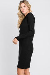 Black Ribbed Cutout Back Dress