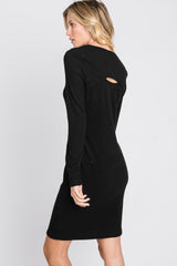 Black Ribbed Cutout Back Dress