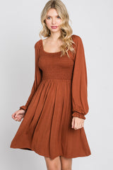 Rust Smocked Front Babydoll Dress