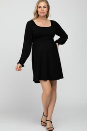 Black Smocked Front Babydoll Maternity Dress