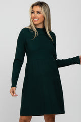 Green Ribbed Mock Neck Long Sleeve Maternity Dress