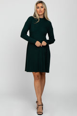 Green Ribbed Mock Neck Long Sleeve Maternity Dress