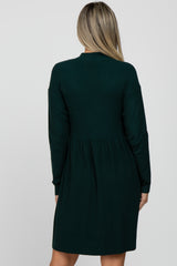 Green Ribbed Mock Neck Long Sleeve Maternity Dress