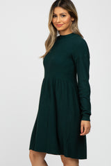 Green Ribbed Mock Neck Long Sleeve Dress