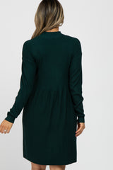 Green Ribbed Mock Neck Long Sleeve Dress