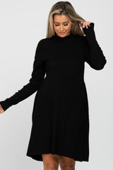 Black Ribbed Mock Neck Long Sleeve Maternity Dress