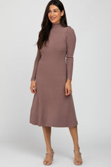 Mauve Mock Neck Flared Maternity Midi Dress