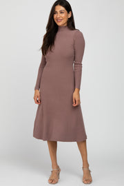 Mauve Mock Neck Flared Midi Dress