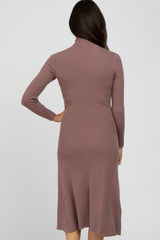 Mauve Mock Neck Flared Midi Dress