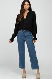 Black Long Ruffle Sleeve Blouse