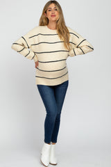 Cream Striped Maternity Knit Sweater