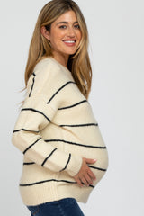 Cream Striped Maternity Knit Sweater