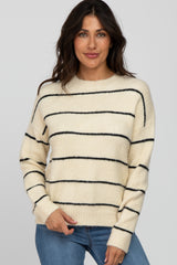 Cream Striped Maternity Knit Sweater