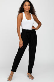 Black Paperbag Waist Cropped Pants