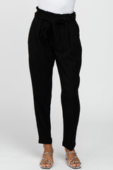 Black Paperbag Waist Cropped Pants