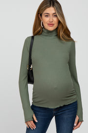 Olive Ribbed Knit Turtleneck Maternity Top