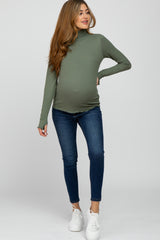 Olive Ribbed Knit Turtleneck Maternity Top