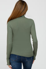 Olive Ribbed Knit Turtleneck Maternity Top