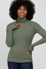 Olive Ribbed Knit Turtleneck Maternity Top